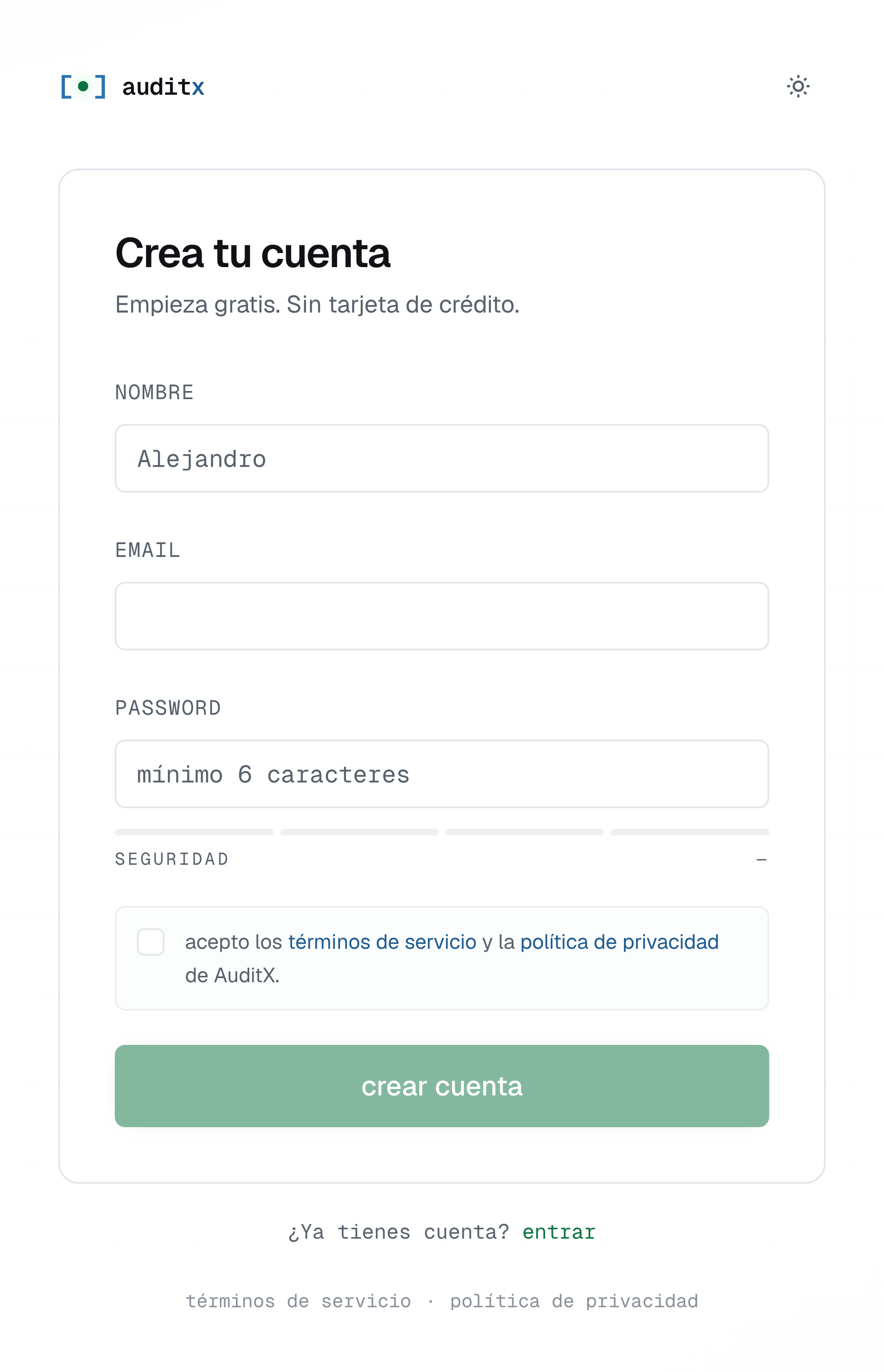 Formulario de registro de cuenta