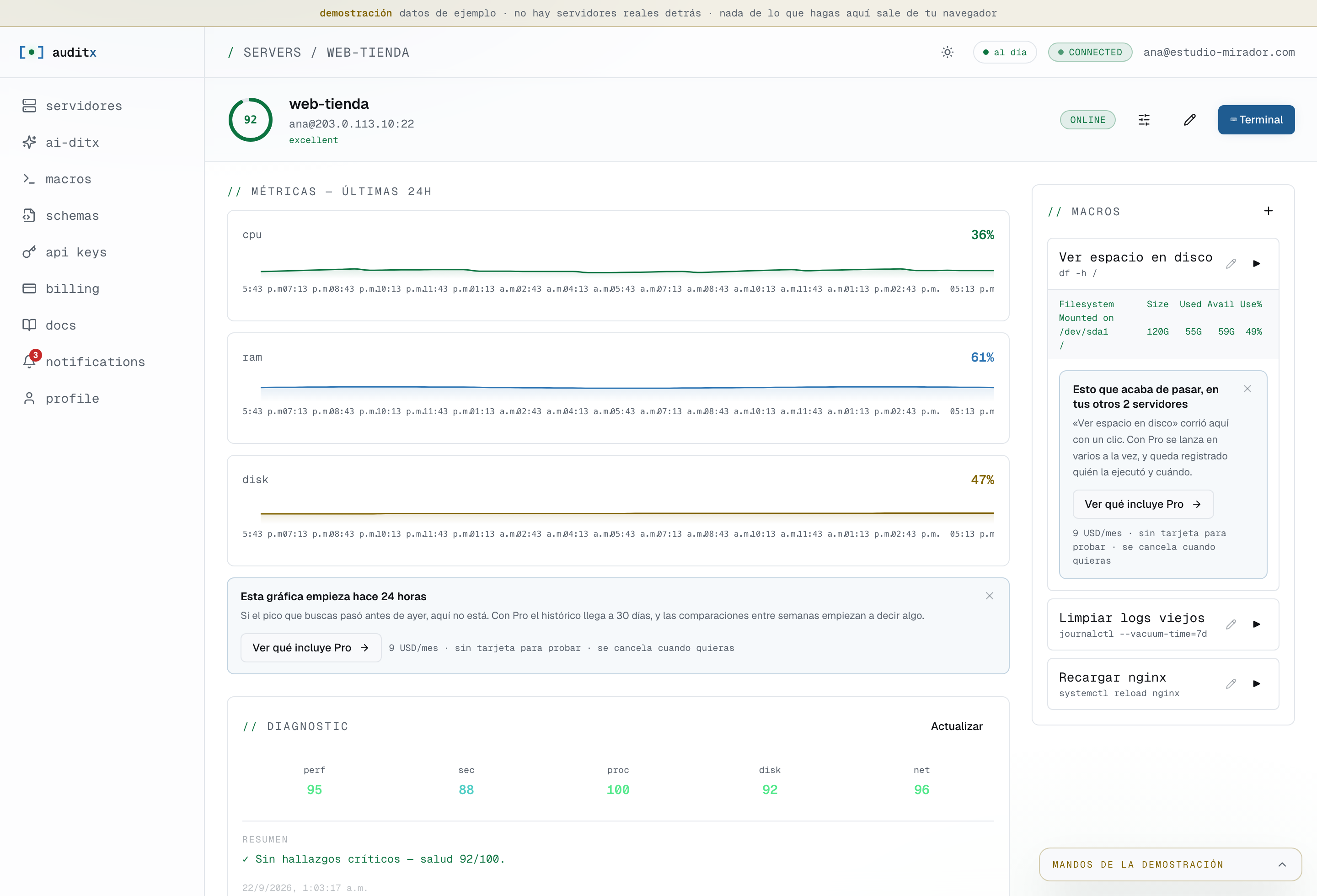 Ejecución de un macro — salida en panel modal