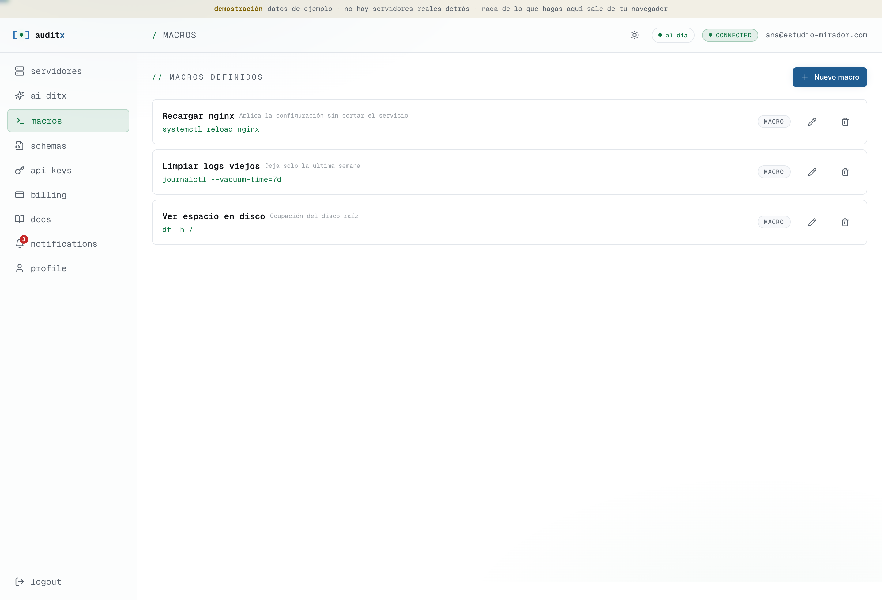 Lista de macros guardados