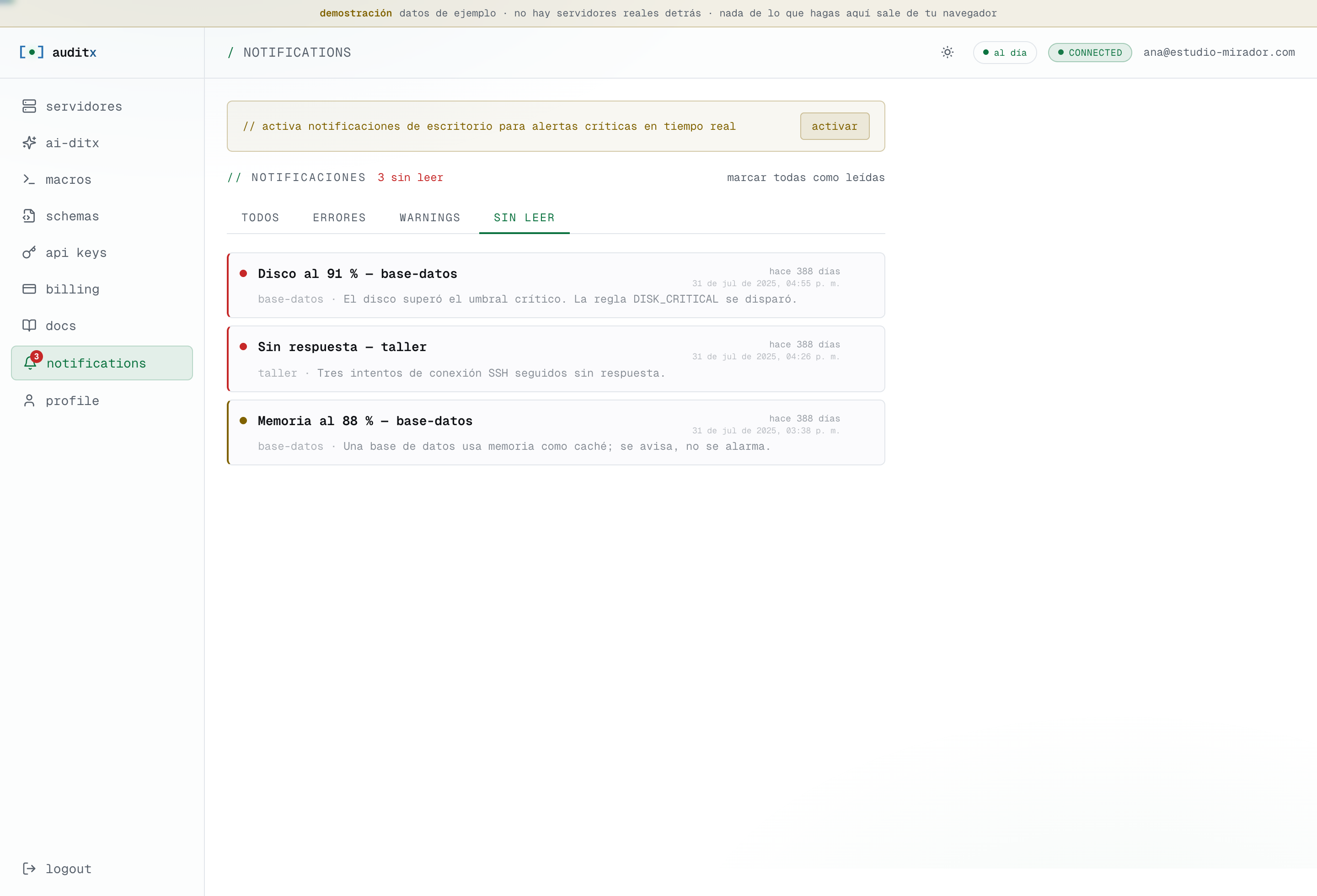 Bandeja de notificaciones